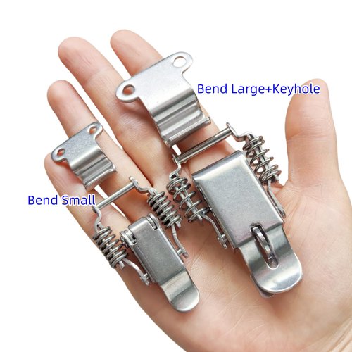 2pcs 304 Stainless Steel Double-Spring Telescopic Buckle, Toolbox Tension Spring Toggle Latch, Toolbox Hinge with Screws (Bend Small)