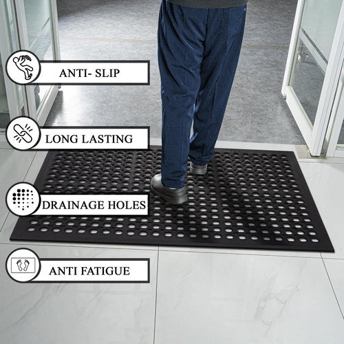 A1HC New All Purpose Anti Fatigue Versatile Rubber Floor Mat with Drain Holes – Perfect as Workplace Mat, Restaurant Kitchen Mat, Bar Area Mat, Commercial, Industrial Anti Fatigue Mat 32x47 Inches