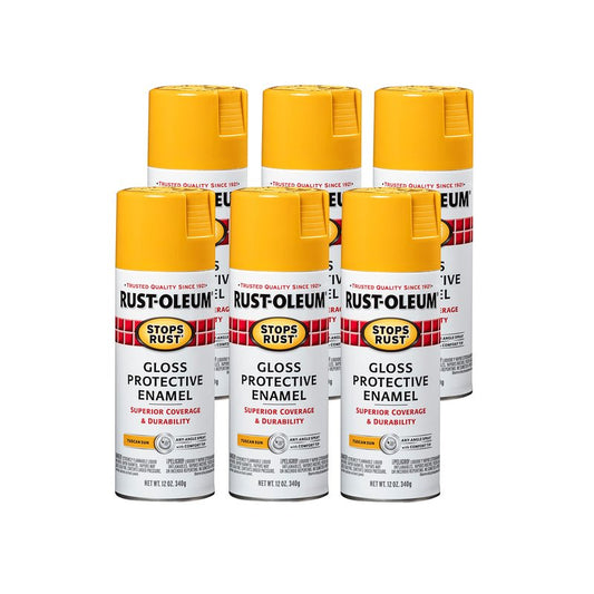 Rust-Oleum 298537-6PK Stops Rust Spray Paint, 12 oz, Gloss Tuscan Sun, 6 Pack