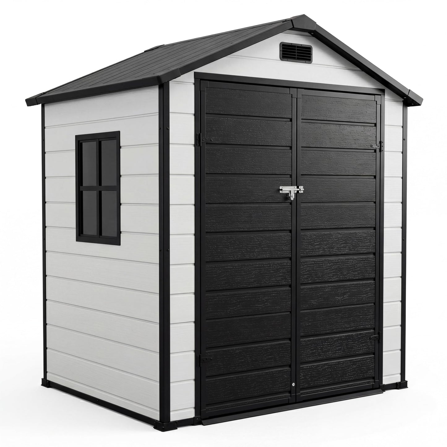 Garvee 6x4 FT Outdoor Storage Shed with Floor, Plastic Resin Garden Shed with Window & Sloping Roof & Lockable Door for Patio Backyard Garden, Lawn Mower, Bike, Tool Storage