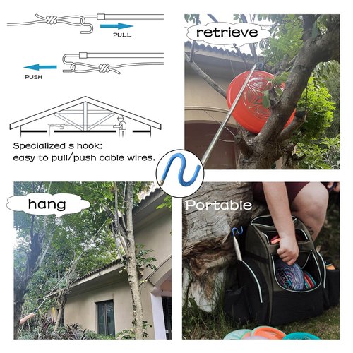 AHRYLXY 10 FT Telescoping Pickup Tool Magnetic Pole with Hook, Telescopic Push Pull Rod Wire Reacher Grabber Disc Golf retriever, Telescopic Magnetic Pick-Up Tool