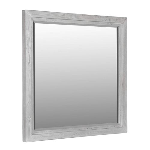 Modus Furniture Solid Wood Mirror, Boho Chic - Washed White, 40" H x 39" W x 2" D