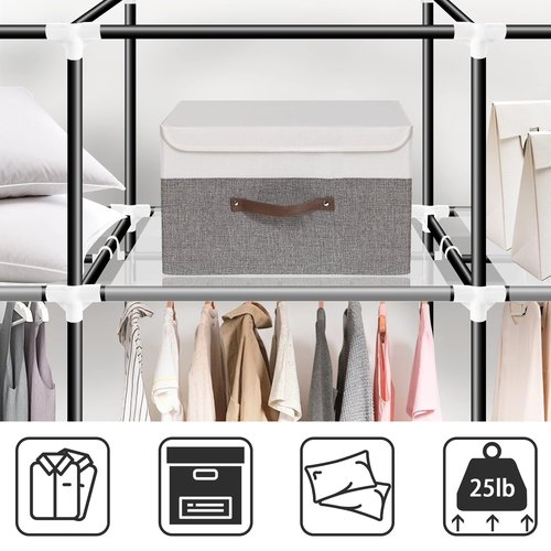 LOKEME Portable Closet, Great Size 82-Inch Portable Wardrobe with 5 Hanging Areas and 10 Storage Shelves for Hanging Clothes, Extra Sturdy 25mm Steel Tube and Easy to Assemble, Grey