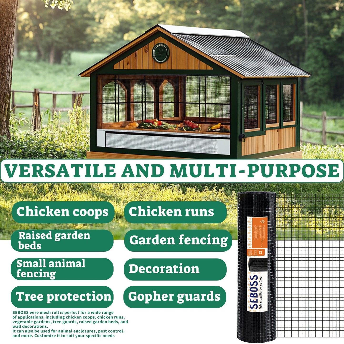 SEBOSS Black Hardware Cloth 1/2 inch 48 x 100 Ft 19-Gauge, Vinyl Coated Wire Mesh Roll, Chicken Wire Fencing, Garden Fencing, Welded Wire Fence Roll, Wire Mesh Fencing