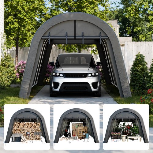 Portable Garage, Carport Canopy 12x20 FT Heavy Duty Car Port with Reinforced All-Steel Frame, Car Tent Garage with Zipper Doors for Outdoor Waterproof and UV Resistant Anti-Snow All Covered Carports