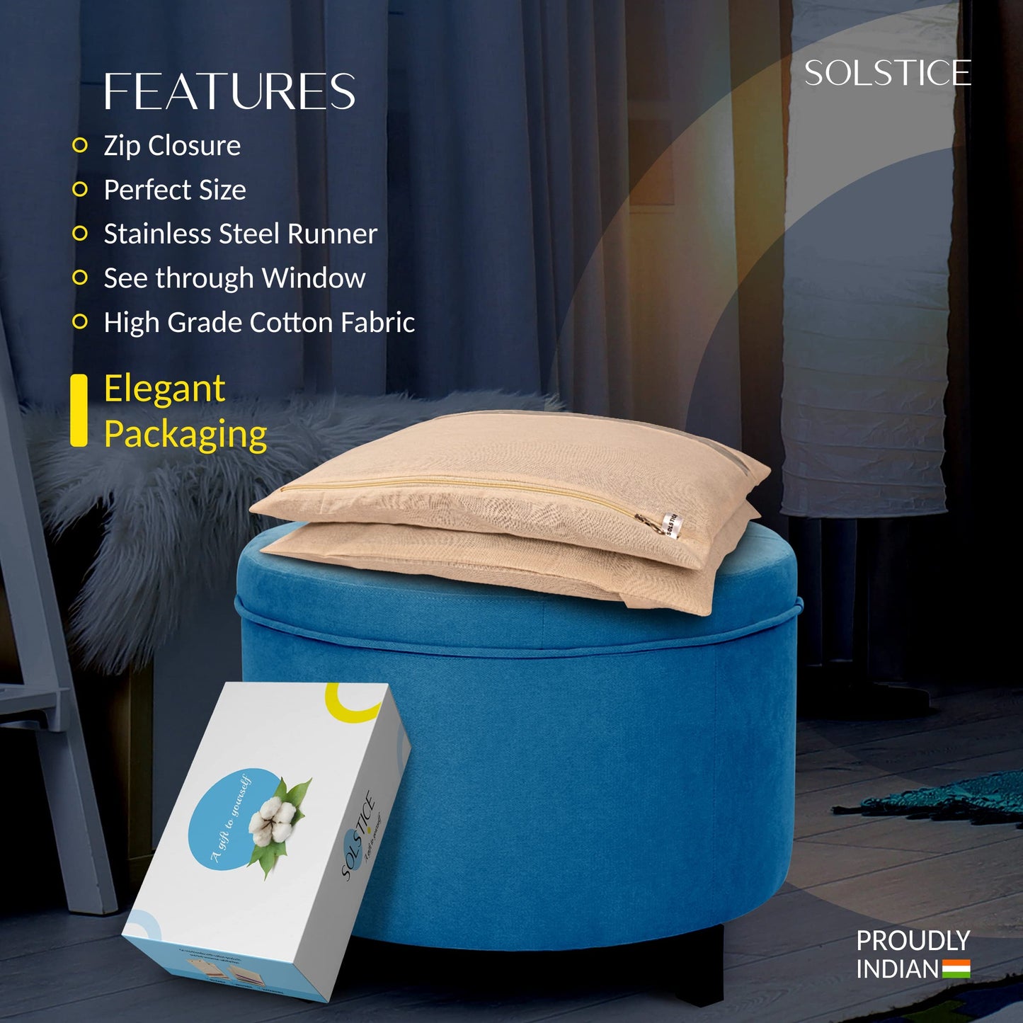 SOLSTICE Cotton Saree Bags, Covers for Storage Set with Zip Closure for Clothes Bags and Wardrobe Organizer with Transparent mesh window (16 x 14 Inches) (Pack 0f 12)