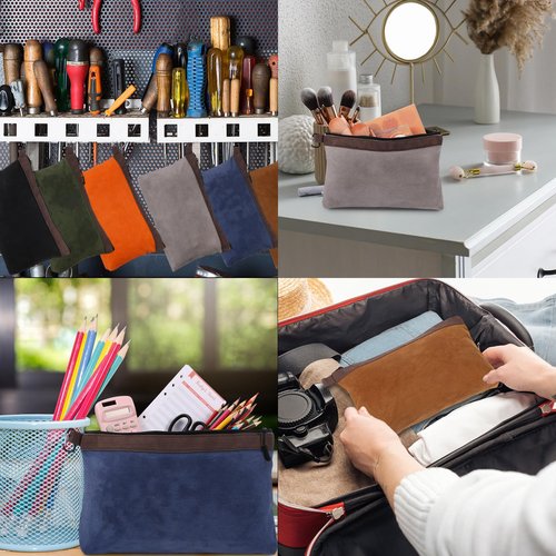 Abbylike 6 Pack Waxed Canvas Tool Bag Set 16 Oz Heavy Duty Canvas Zippered Pouches 12 x 7.5 x 2 Inch Small Waterproof Utility Tool Pouches for Portable Multipurpose Storage Organizer Supplies