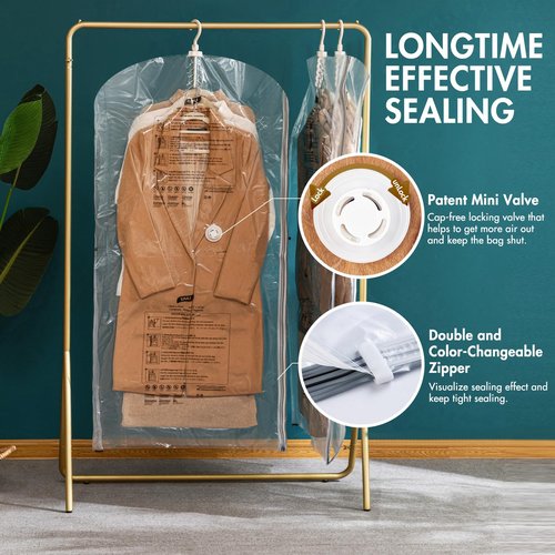 TAILI Hanging Vacuum Sealer Storage Space Saver Bags for Clothes, Suits, Coats or Jackets, 4 Pack Jumbo 53x27.6 Inches, Clear