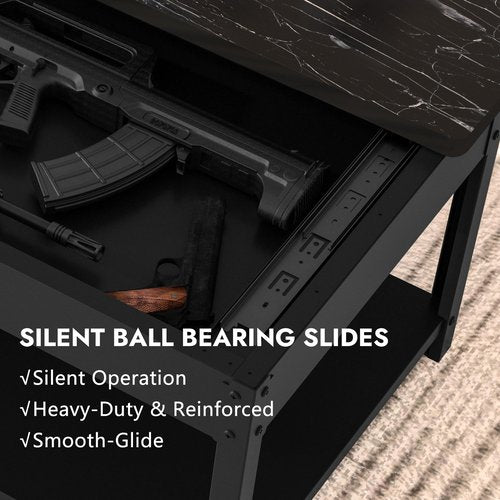 Gun Safe with Biometric Lock, Biometric Fingerprint Gun Safe for Rifles and Pistols, Hidden Gun Storage for Jewelry Money Rifles Pistols and Ammo, Use as Coffe Table (Black Marble Wood)
