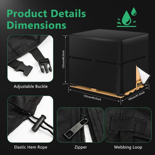 Zipper Pallet Cover,KY-HUAEN 900D Heavy Duty Pallet Covers Fits Large Pallets Up to 49.2" x 41.33" x 49.21" |Waterproof,Rip-Proof, Fade Resistant, With Fixed Rope (49.2" x 41.33" x 49.21")
