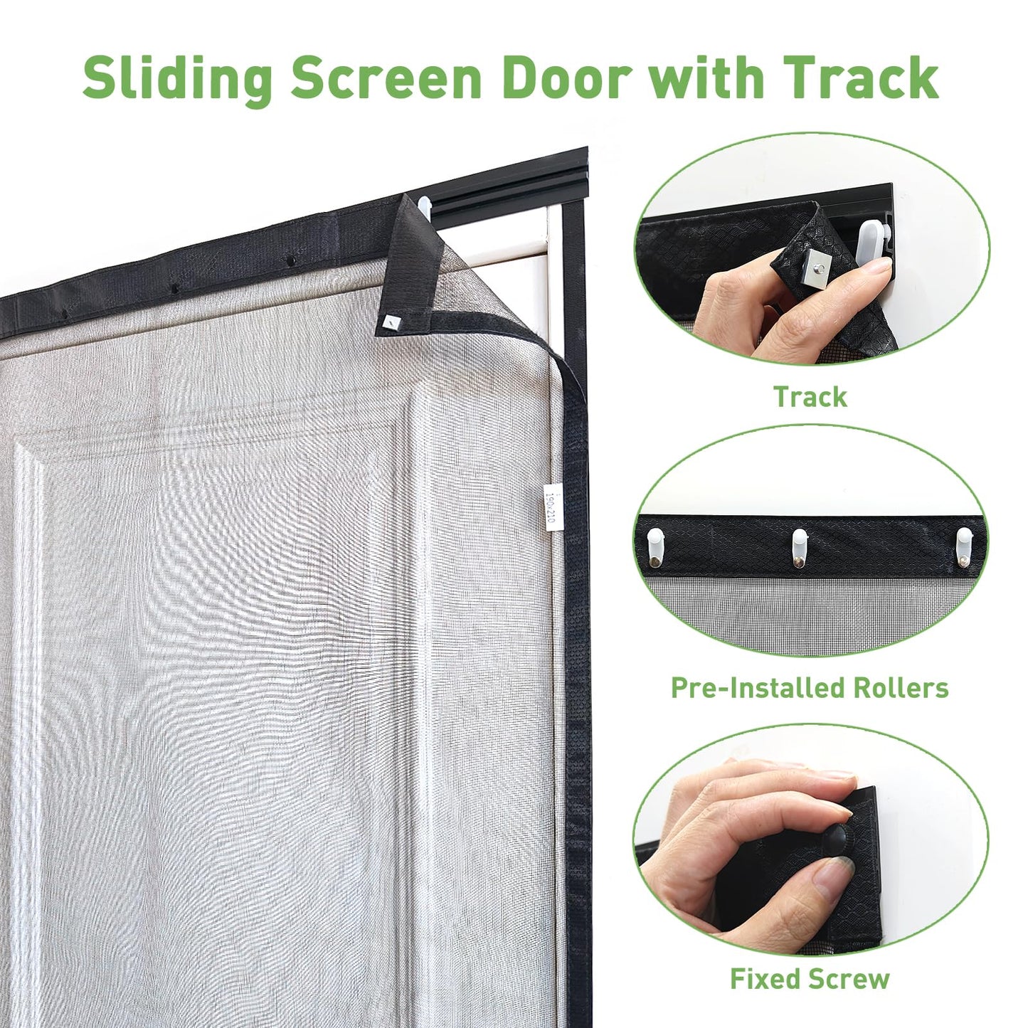 Sliding Screen Door with Track, Double Retractable Screen Doors, Fits Door Size 72 x 80 Inch, Smooth Sliding, Heavy Duty, Strong Magnets Mesh for French Patio Balcony Sliding Glass Door, Black