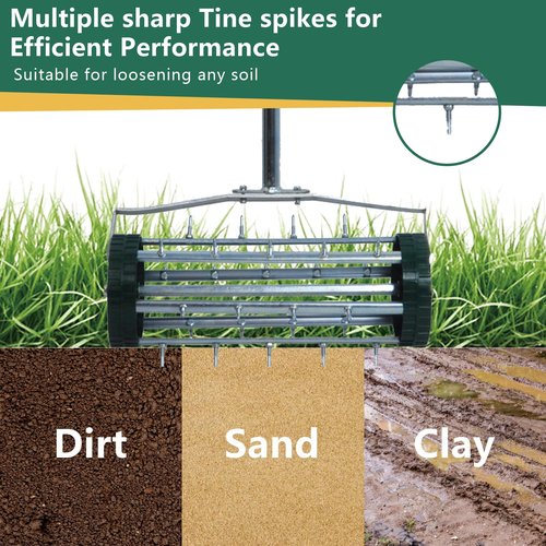 Heavy Duty Rolling Lawn Aerator,Rolling Lawn Aerator, Rotary Push Tine Spike Soil Lawn Aerator Gardening Tool with 3-Piece Long Steel Handle for Garden Yard Grass Maintenance,Garden Yard Rotary Push