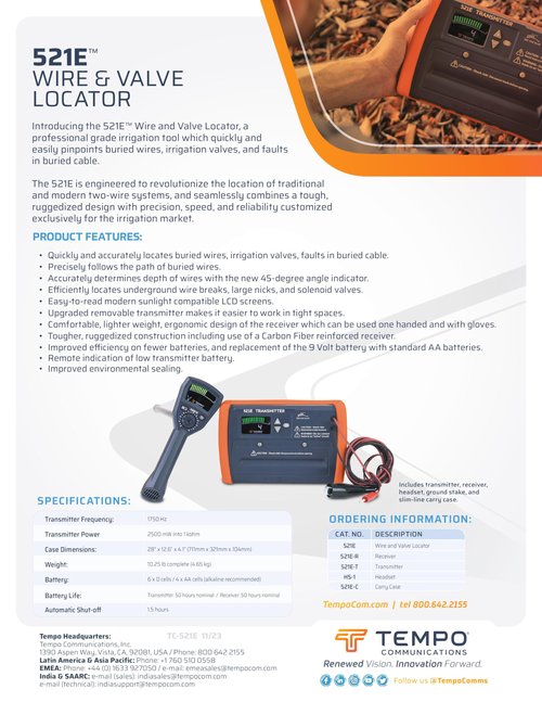 TEMPO Communications 521E Wire and Sprinkler Valve Locator Tool, Irrigation Underground Wire Locator, Buried Wire Locator (2025 Model)