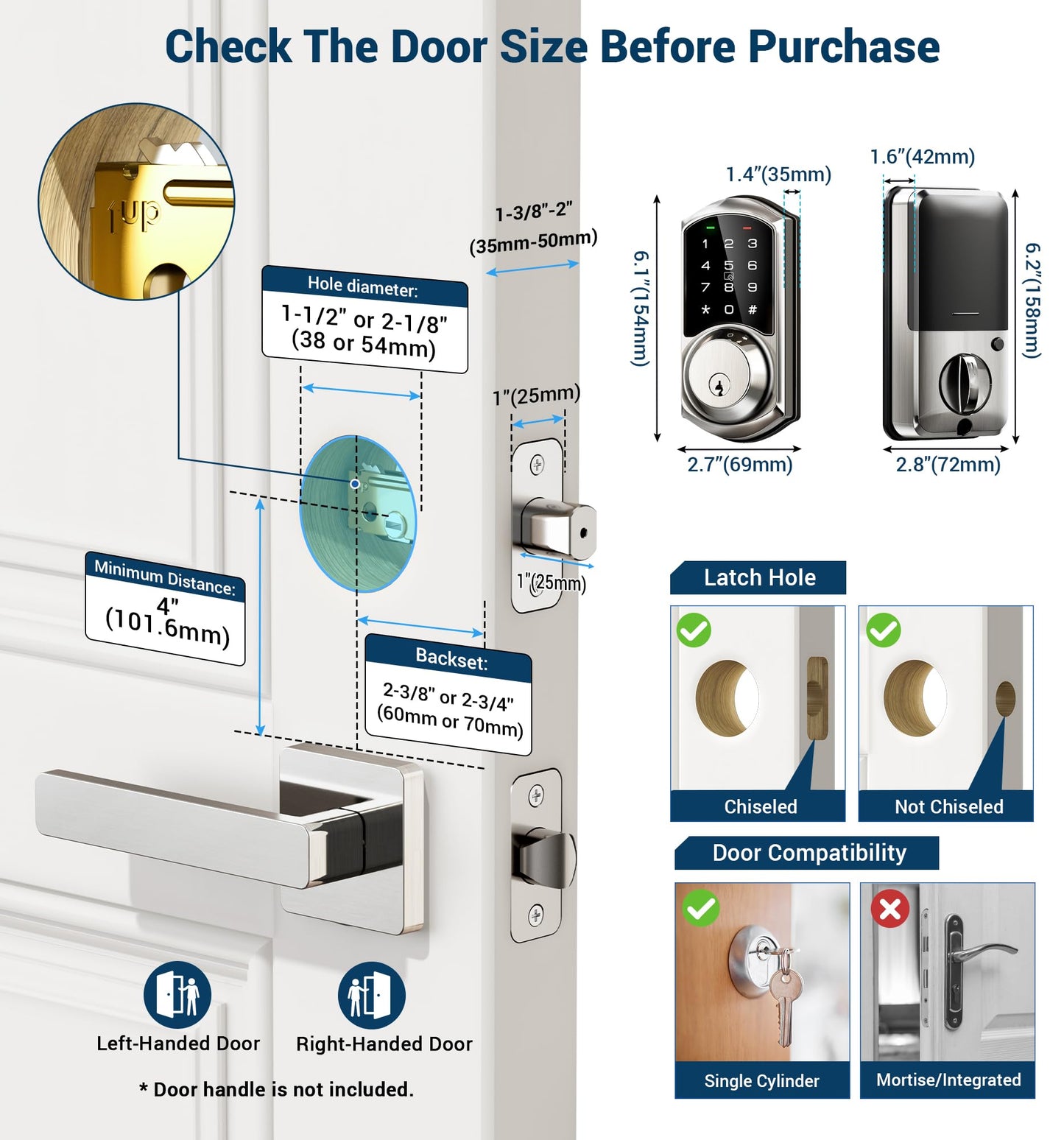 Veise VE06 Smart Deadbolt with App Control, Keyless Entry Smart Lock for Front Door, Electronic Digital Door Lock with Code, Easy Install, Satin Nickel