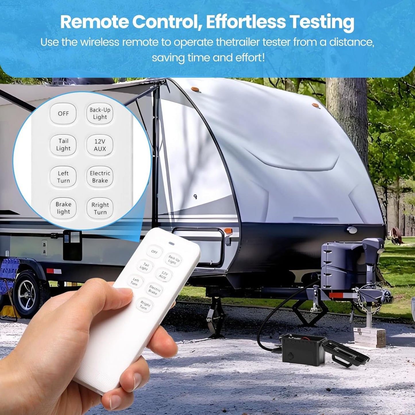 Trailer Light & Electric Brake Tester with 12V 10Ah Battery, Tests 7-Spade, 6-Round and 4/5-Flat Pin Type Trailer Harnesses, Upgrade Wireless Remote Control, IP68 Waterproof Case