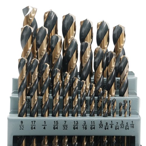 GMTOOLS 29Pcs Cobalt Drill Bit Set, 135 Degree Tip High Speed Steel with Black and Gold Finish, Stainless Steel, Plastic and Wood with Metal Indexed Storage Case 1/16"-1/2"