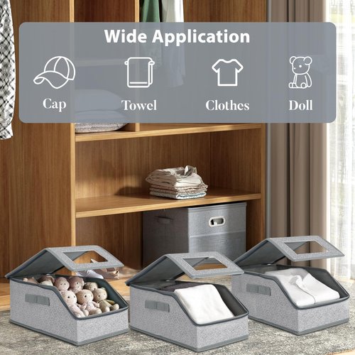 ZANAUWEKED 3 PCS Stackable Hat Storage for Baseball Caps，Hat Box Hold up to 36 Cap Box Organizer for Closet，Baseball Cap Storage with Zippered Lid Dustproof Sturdy Case for Men Women with Cardboard
