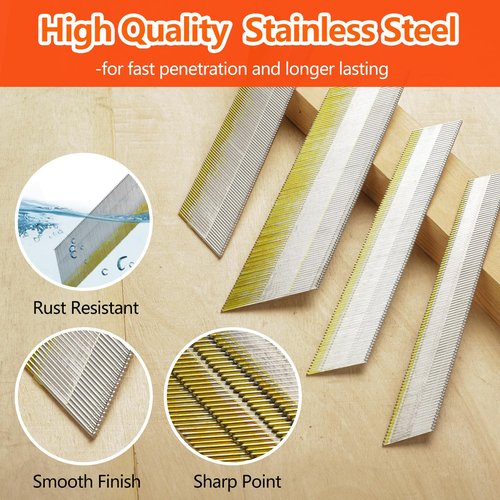 SITLDY 15 Gauge 304 Stainless Steel DA Angled Finish Nails, 34-Degree 2-1/2 Inch 1000-Pack for Pneumatic, Electric Angled Finish Nailer