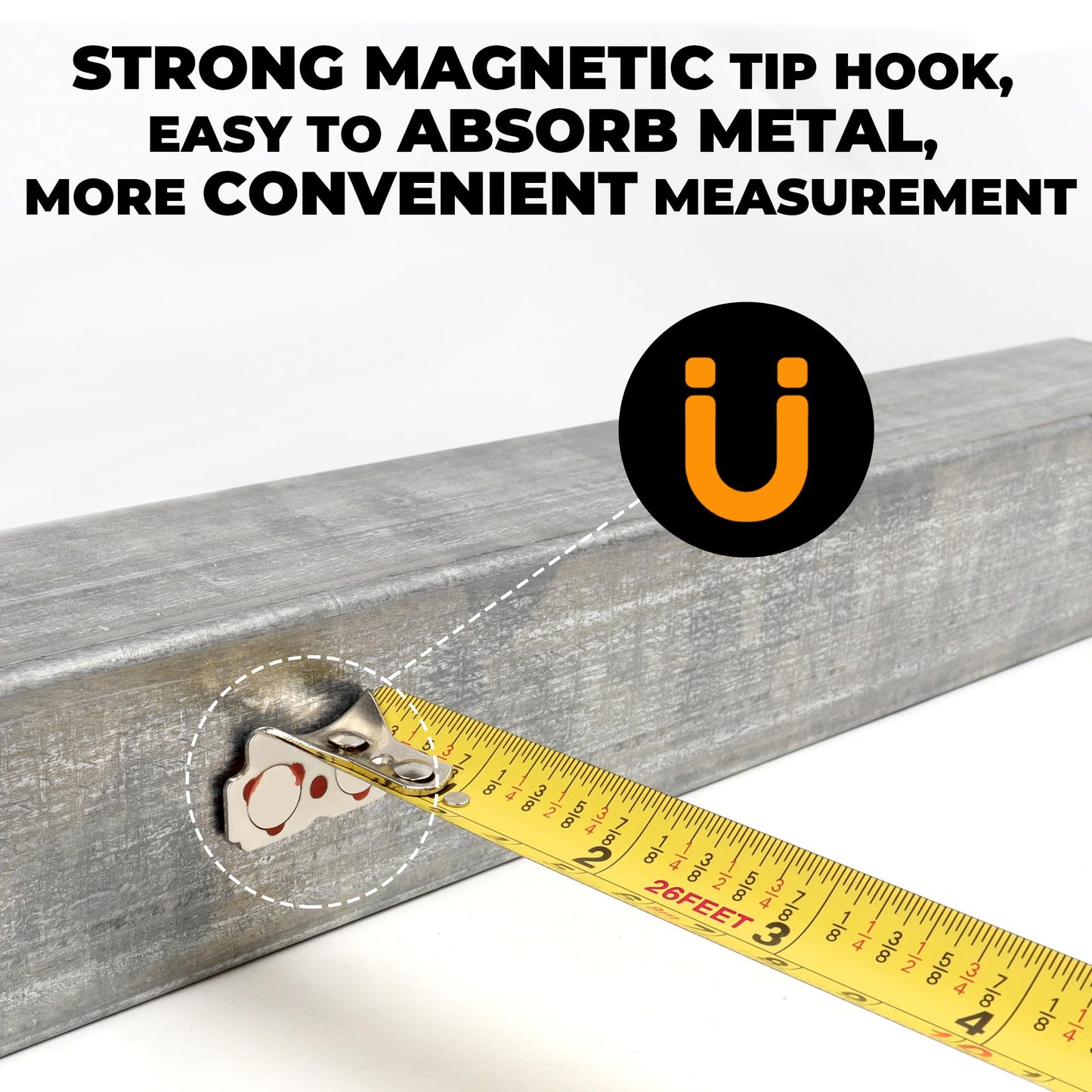 MulWark 26ft Measuring Tape Measure by Imperial Inch Metric Scale with Both-Side Metal Blade,Magnetic Tip Hook and Shock Absorbent Case-for Construction,Contractor,Carpenter,Architect,Woodworking