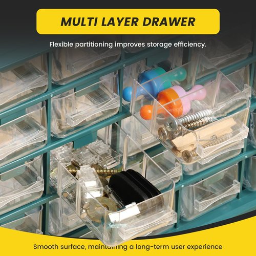 25 Grids Drawer Parts Cabinet, Screw Organizer, Hardware Storage Organizer, Bead Organizer, Teacher Toolbox, Plastic Drawer Storage for Hardware Crafts, Small Parts, Nuts, Bolts (Deep Green)