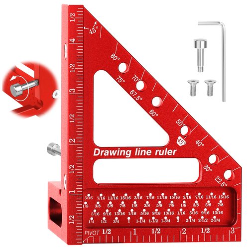 Aiwons 3D Multi-Angle Measuring Ruler -Precision Woodworking 3D Square Protractor 22.5-90 Degree and Miter Triangle Ruler - Aluminum Alloy Drawing Line Ruler for Engineer Carpenter and Craftsmen Red…