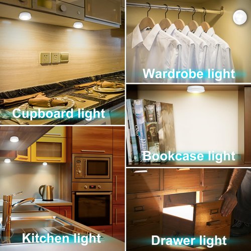 LUXSWAY LED Puck Light, Ultra-Thin Touch Lights, Battery Operated, Tap Lights, Stick on, Under Cabinet Lighting, Ideal for Kitchen, Closets, Garage (Included 18 AAA Batteries, 6 Pack, White)