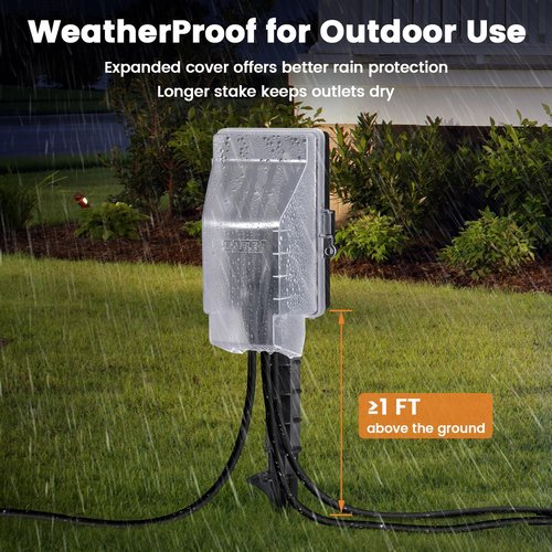 SURAIELEC Outdoor Power Stake, Dusk to Dawn Light Timer, 25FT Extension Cord Multiple Outlet; 6 Electrical Outlet Power Strip Weatherproof, for Patio Lights, Sprinkler, Garden, Christmas Decorations