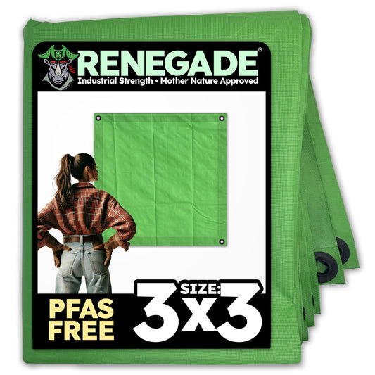 RENEGADE Heavy Duty Mini Tarp | 3’ x 3’ | PFAS & PVC Free | Rip, Tear, UV & Waterproof | Ultra Tough Weather Protective Cover | Construction Agriculture Home Garden Patio Camping Boat Outdoor