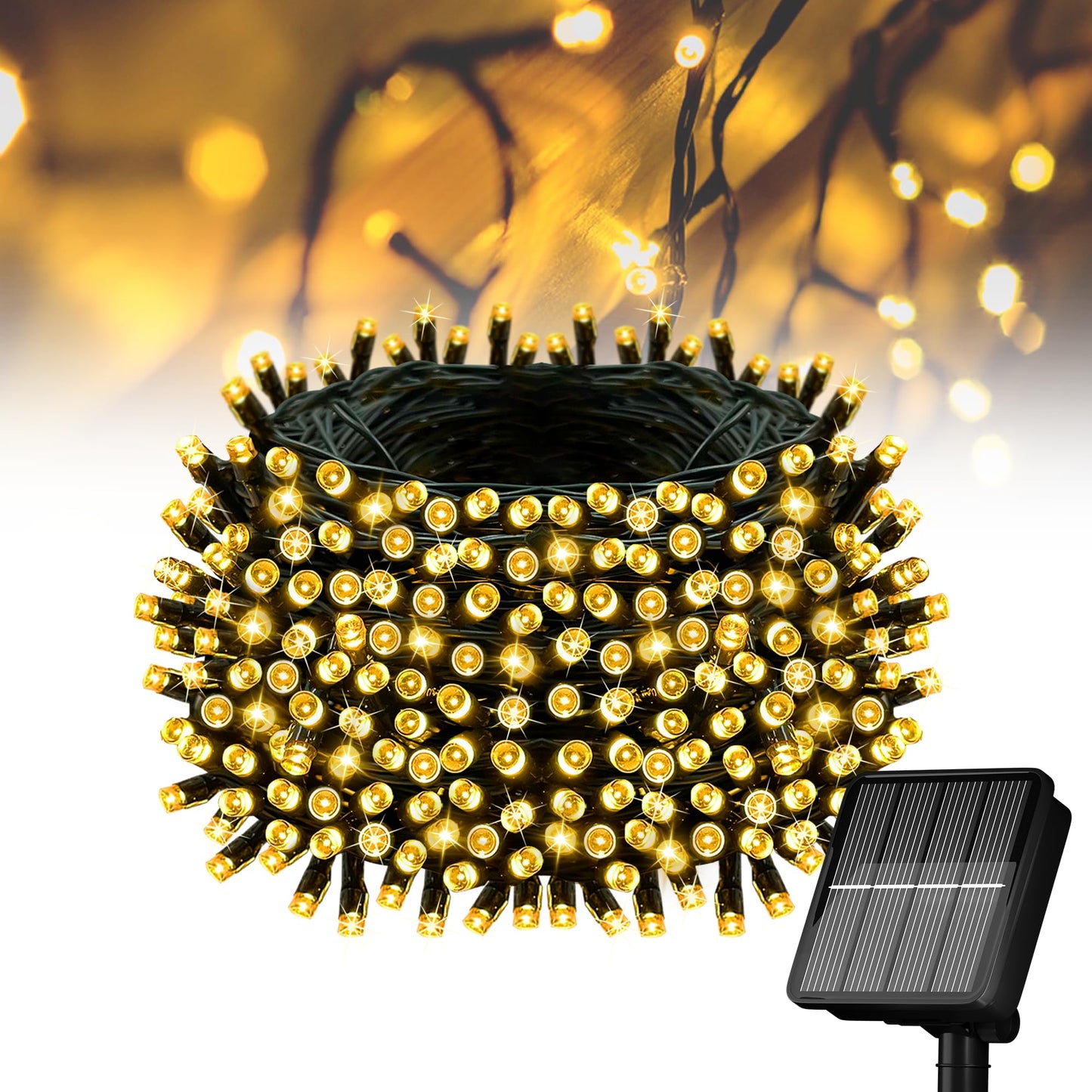 Flechllary Solar String Lights Outdoor Waterproof，39Ft 100 LED Solar String Lights with 8 Modes ，Solar Christmas Lights Outdoor for Yard, Fence, Balcony, Party,Christmas Tree Decorations (Warm White)