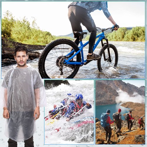200 Pieces Disposable Rain Ponchos for Adults Bulk Emergency Rain Poncho Transparent Waterproof Throw Away Individually Wrapped Raincoat with Hood Clear Gear
