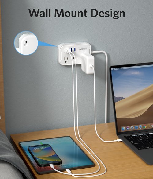 BESTEK US to UK Travel Plug Adapter: Type G Adapter with 3 AC Outlets and 4 USB (1 PD20W) - Power Strip for USA, UK, Ireland, Scotland, Hong Kong, British, London - 2.6ft
