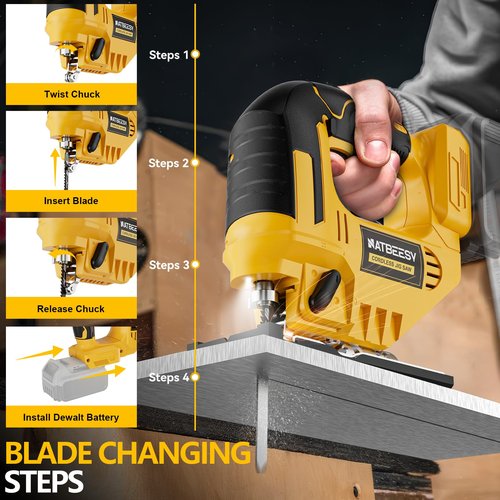 JigSaw for Dewalt 20v Max Battery, Cordless jig saw tool, LED Work Light,45° Beveled Cuts Variable Speed 2900RPM, 3 Orbital Action, with Jigsaw Blades for Straight/Curve/Circle Cutting (NOT Battery)