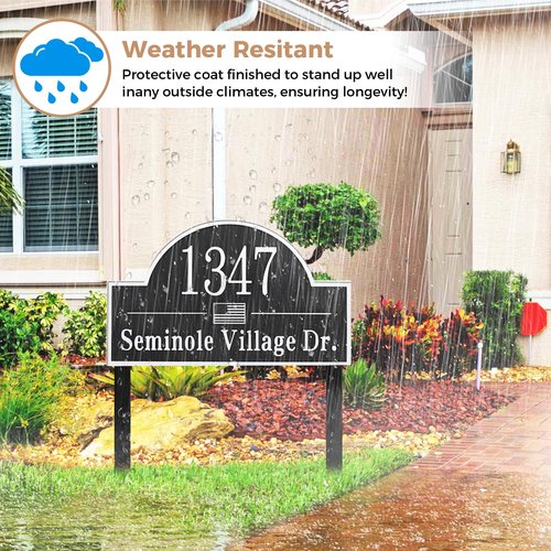 Lawn Address Sign Plaque - Personalized House Number Plaque Sign,Address Numbers for House,Engraved Metal & Large Option Make Your House Standing Out (Stakes Included) 13.4'' x 8.11''