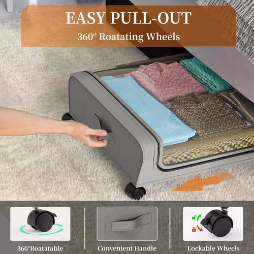 ifory Under Bed Storage with Wheels, XXL 60L 2-Pack Under the Bed Storage Containers, Underbed Storage Bins Rolling Storage Box with Clear Lids, for Clothes, Shoes, Toys, Books