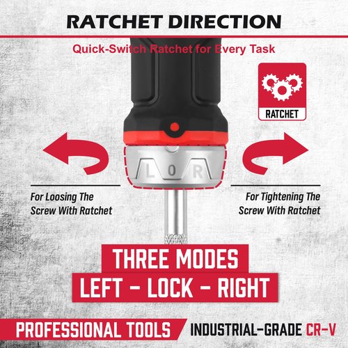 1/4″ Magnetic Ratcheting Screwdriver, Durable Bit Holding Screwdriver With Non-Slip Handle 220mm Long Multi Tip Screwdrivers Ratchet Bits Driver Ergonomic Cushion Grip For Garage & Daily Repair