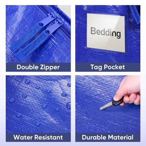 TICONN 6 Pack Extra Large Moving Bags with Zippers & Carrying Handles, Heavy-Duty Storage Tote Moving Boxes for Space Saving (6 PK, 18 Gallon)