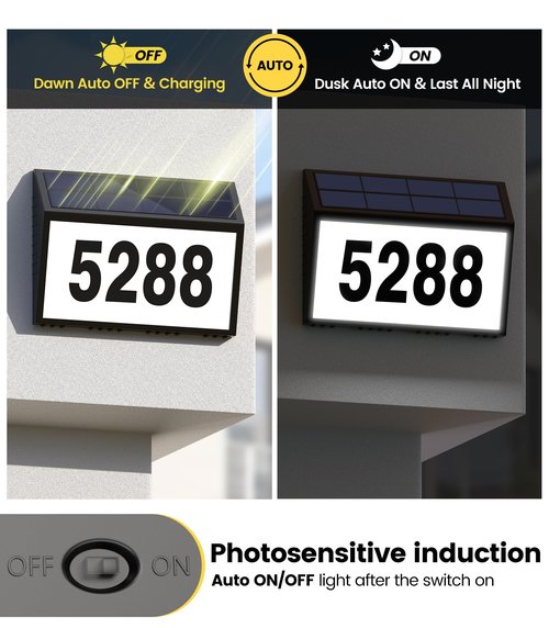 GEAGMAGC Solar House Numbers for Outside Light up, LED Illuminated Home Number Address Sign Plaque Waterproof for Yard, Wall-Mounted or Floor-Plugged- Black