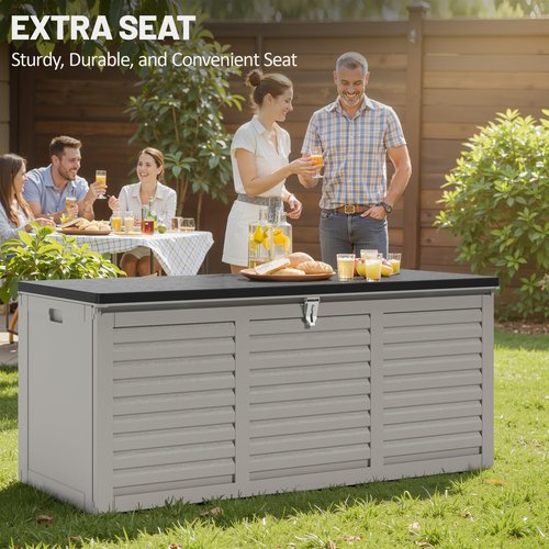 Sesslife 130 Gallon Outdoor Storage Box Lockable Deck Box with Handles Waterproof Dustproof Storage Box Easy to Assembly for Gardens Patio Yards (Gray)