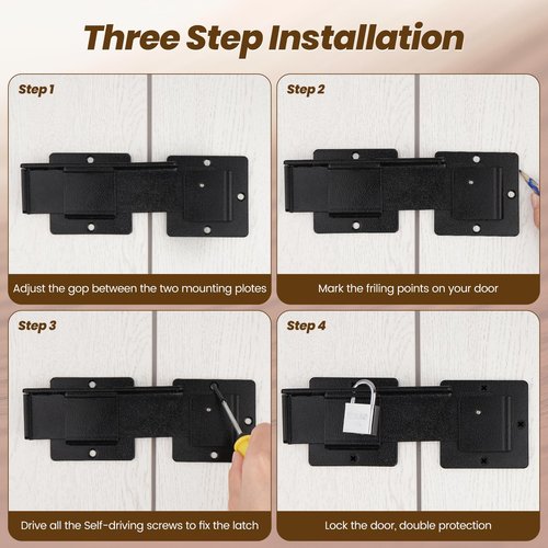 Kryonix 1 Pack 7.5" Flip Gate Latch Lock with 3 Hole, Heavy Duty Carbon Steel Door Latch for Outdoor Wooden Fence, 180°Adjustable Double Gate Latch for Sliding Swing Open Gate, Barn Door(Include lock)