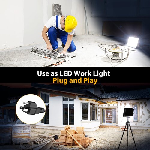 Onforu 100W Flood Lights Outdoor, 9000lm Bright LED Work Light with Plug, 6500K Daylight White LED Flood Lighting, IP66 Waterproof Security Yard Lights for Yard Garage Stadium 2 Pack