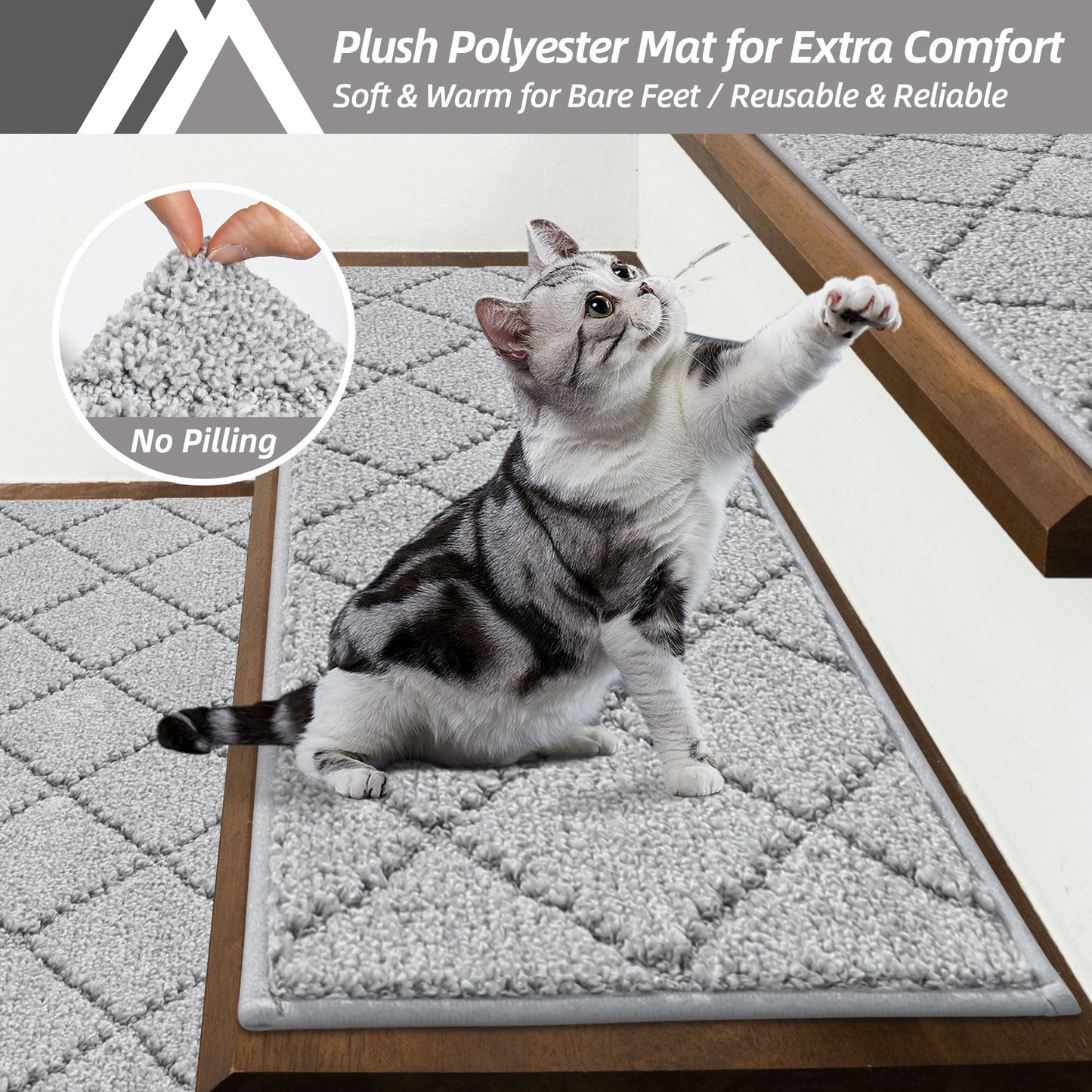 COSY HOMEER Edging Stair Treads Non-Slip Carpet Mat 28inX9in Indoor Stair Runners for Wooden Steps, Edging Stair Rugs for Kids and Dogs, 100% Polyester TPE Backing (10pc, Grey)