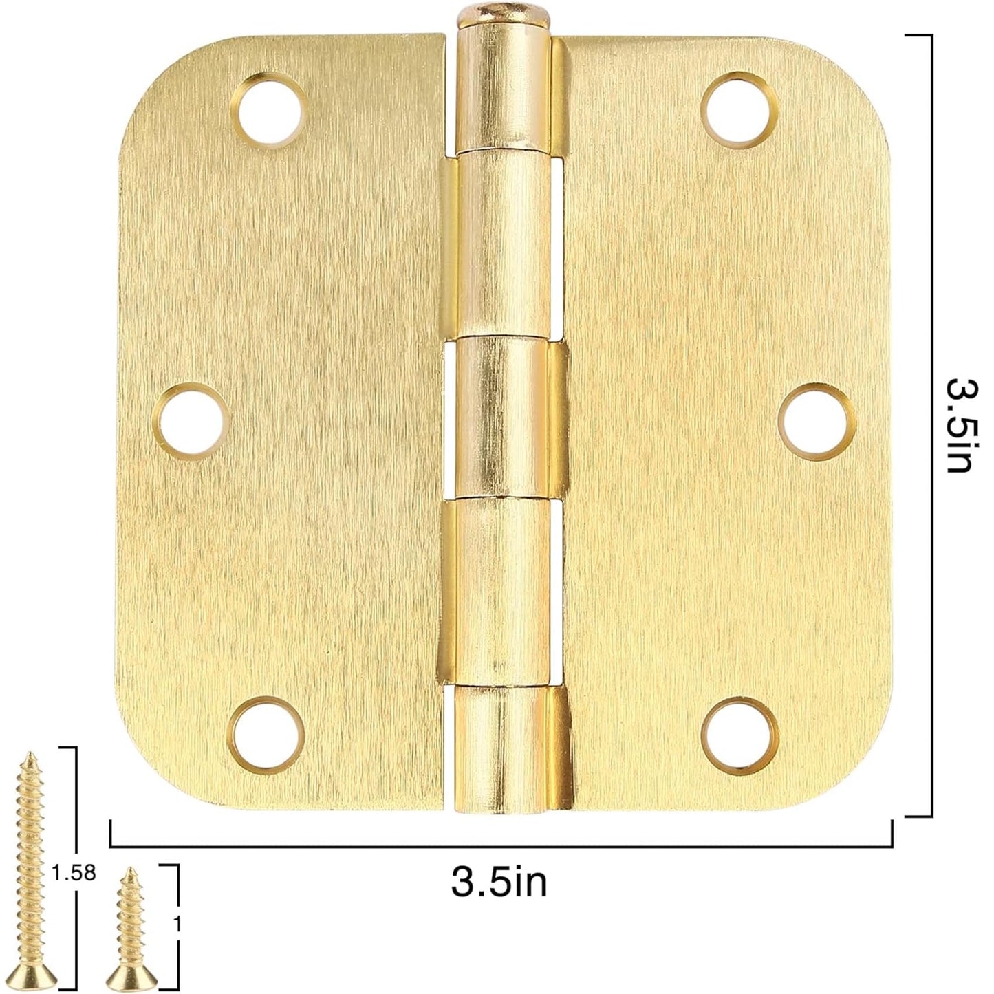 Rounded Door Hinges 3-1/2" x 3.5 inch, 5/8 Radius, Satin Brass 3 ½ Inch 18 Pack