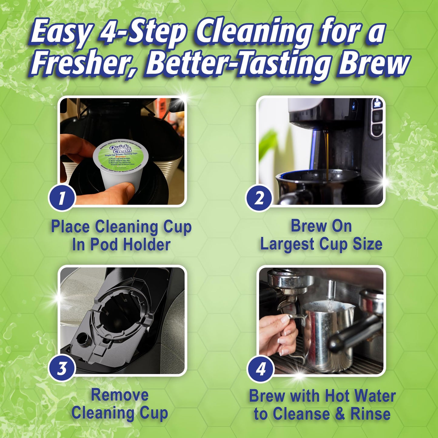 Quick & Clean [12-Pack] Keurig Cleaning Pods - K Cup Cleaner Pod For Keurig - 2.0 Coffee Machine Compatible, Removes Stains, Non-Toxic and Eco-Friendly