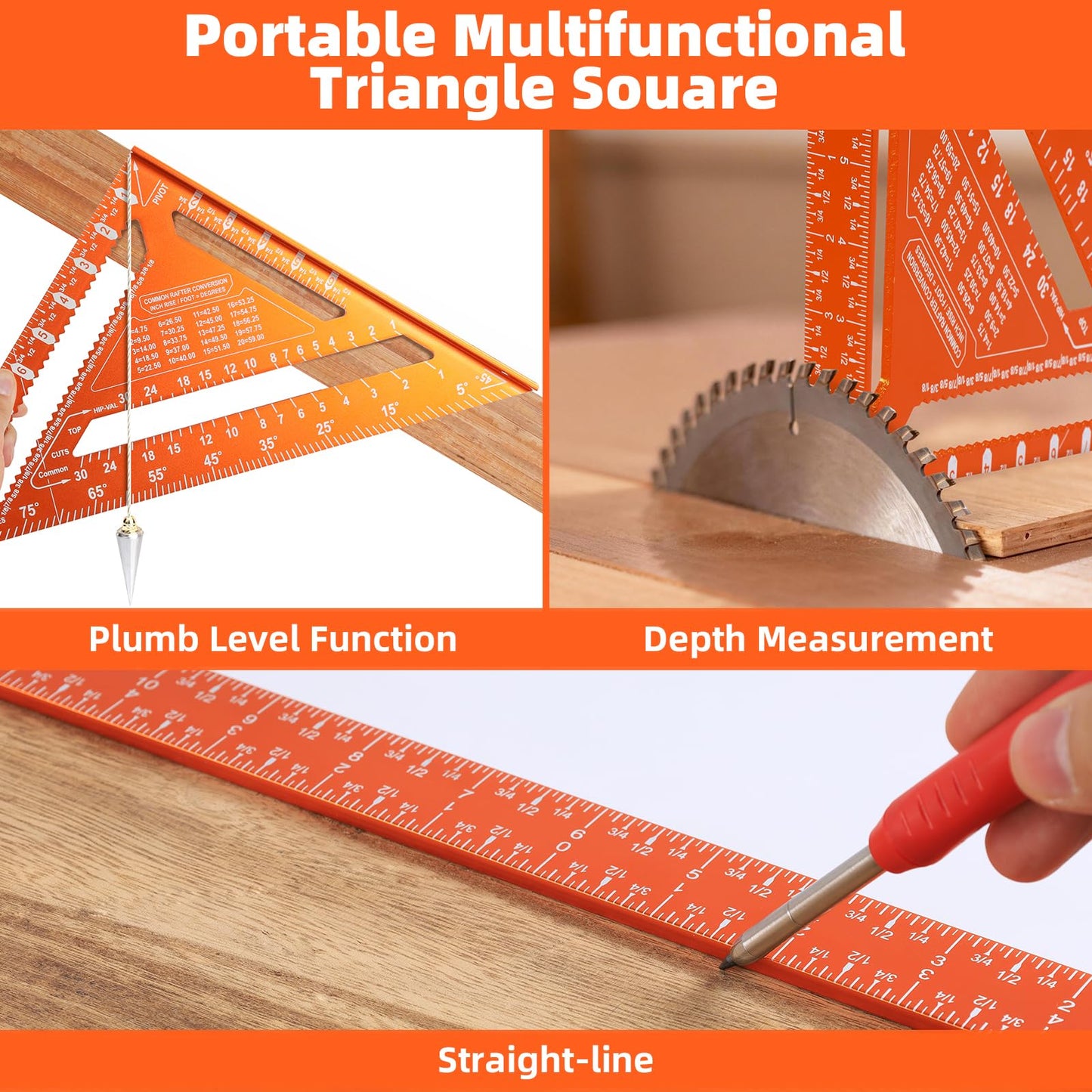 2pcs Rafter Square, 12-inch & 7-inch Carpenter Sqaure Set withWoodworking Pencil, Carpenter Measuring Layout Tool,Aluminum Alloy Triangle Ruler for Woodworking- Imperial