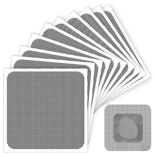 Window Screen Repair Patch, 10 Patches, 4"x 4"(10cm x 10cm), Black, 3-Layer Strong Adhesive Window Screen Mesh Tape, Repair Kit for Window and Door Screen Tears Holes