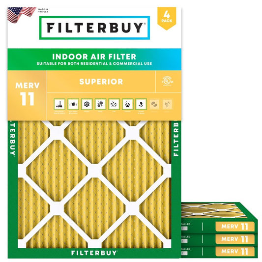 Filterbuy 25x32x1 Air Filter MERV 11 Superior Pet & Allergy Defense (4-Pack), Electrostatic Pleated HVAC AC Furnace Filters Replacement, Made in USA (Actual Size: 24.50 x 31.50 x 0.75)