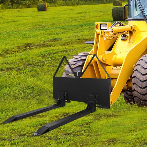 MilleLoom 46" Pin-On Pallet Forks Attachment With Quick Attach Mount, Universal Skid Steer Forks With Hitch Ball Hole for Tractors and Loaders, Black