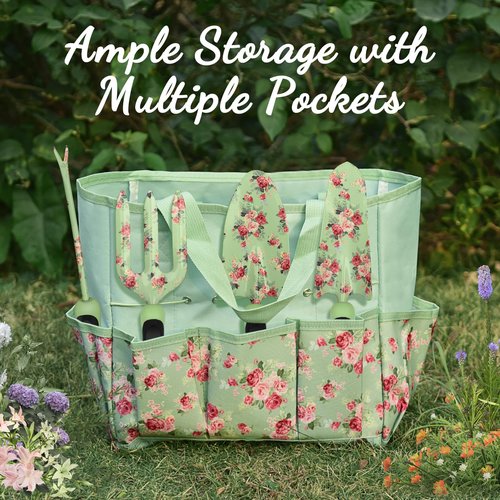 Gardening Tools, WisaKey 10 Piece Heavy Duty Garden Tools Set with Handle, Durable Fashion Garden Organizer Handbag, Ideal Gardening Gifts for Women