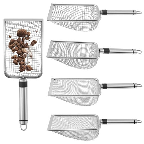 5Pcs Gardening Soil Sifter, Stainless Steel Garden Sand Soil Compost Sifter with Handle, 2/2.8/3.8/4.3/5mm Dirt Sifter, Mesh Soil Shovel for Gardening, Ideal fo Sand, Rocks, Dirt, Compost