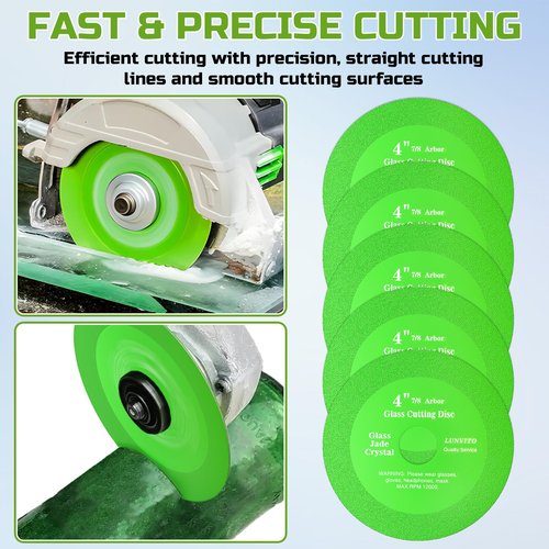 LUNVITO Glass Cutting Disc 5 Pcs Diamond Cutting Blade for Angle Grinder 4" x 7/8" Glass Cutter Blade Ultra-Thin Saw Blade Wheel for Cutting Grinding Tile Crystal Ceramic Jade Wine Bottles